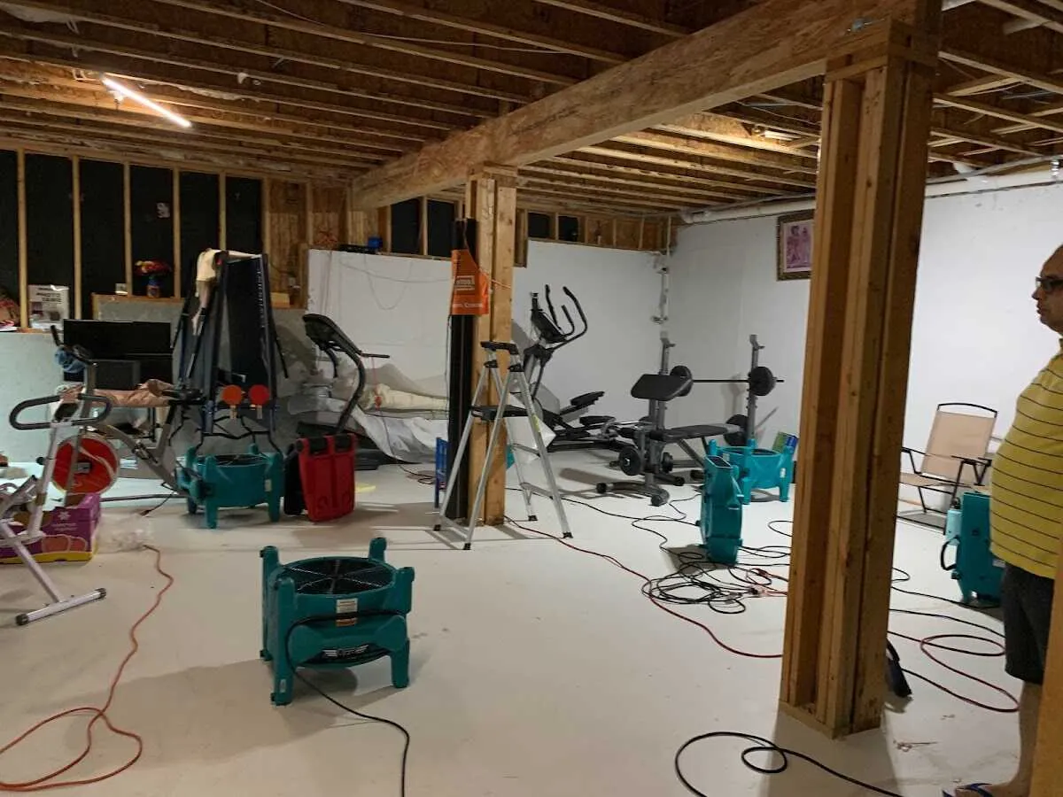 Basement drying equipment setup for Contents Cleaning & Restoration in Ankeny